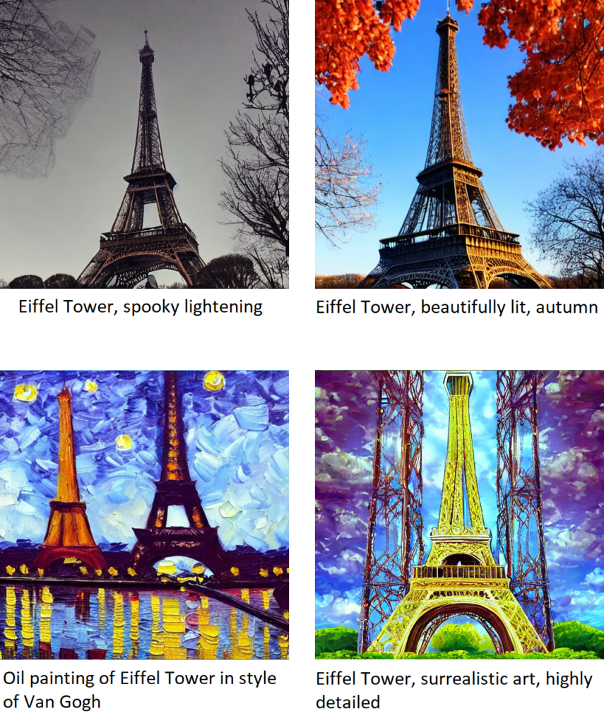 Eiffel Tower with applied different styles
